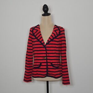 CAbi Revoir Yacht Club Red Navy Striped Blazer Jacket Gold Anchor Buttons Size M
